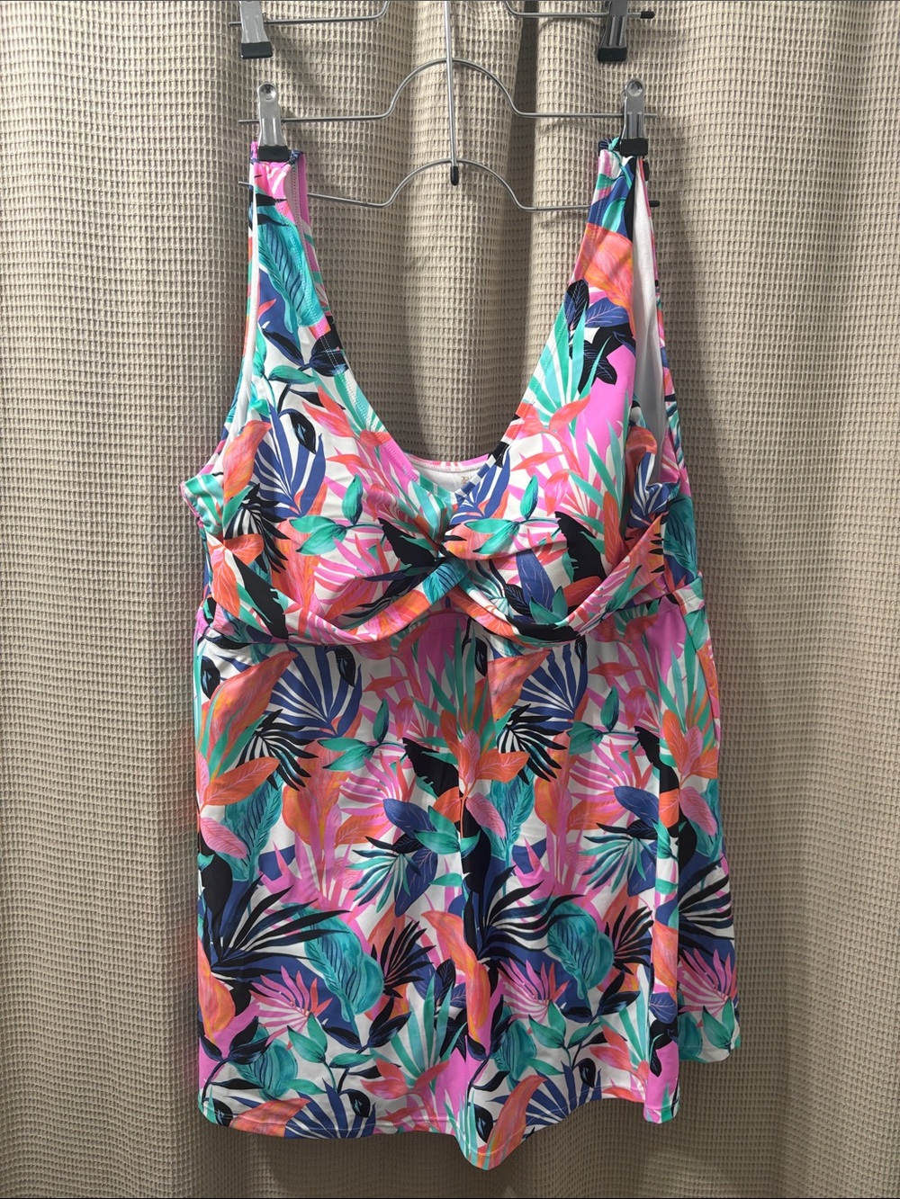 Woman’s Bright Tropical Print One-Piece Swim Dress - Pink Multi